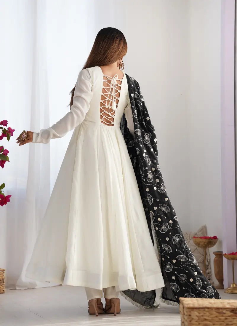 Heavy Pure Soft Vichitra Silk Anarkali Black Dupatta