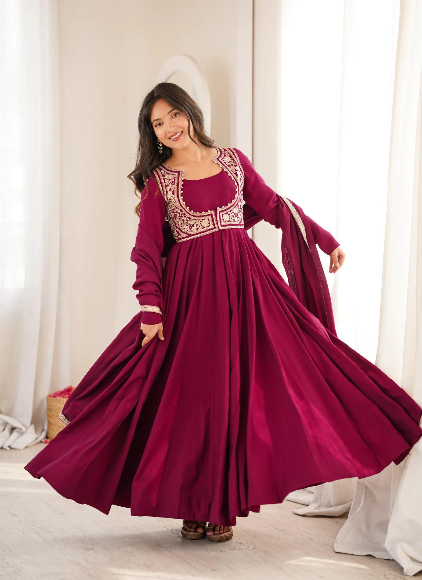 Dark Ranipink Heavy Pure Romansilk Anarkali Suit