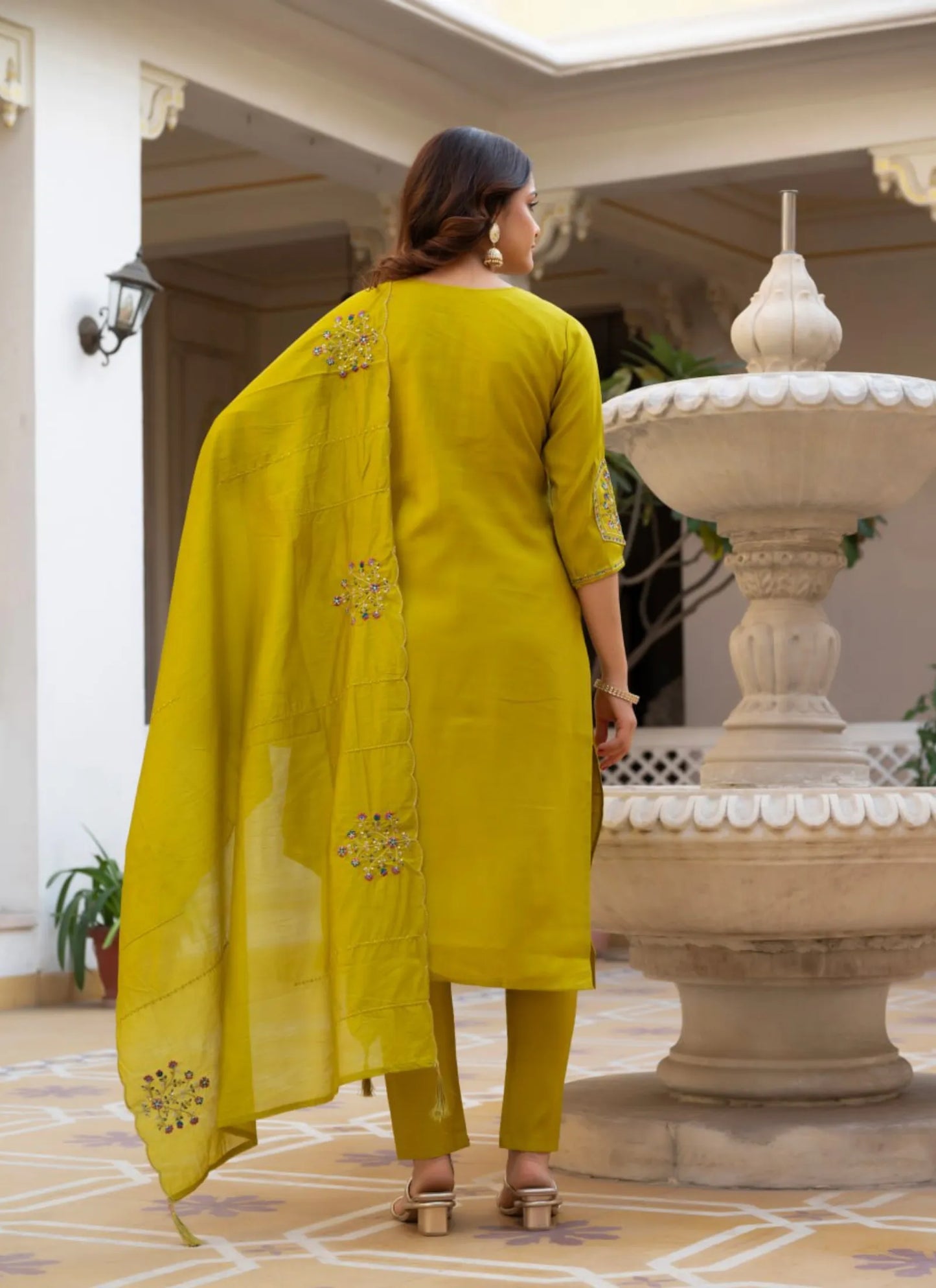 Mustard Pure Viscose Designer Kurti Set