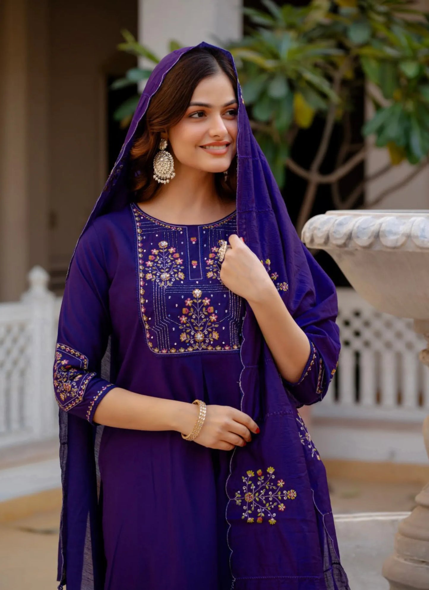 Purple Pure Viscose Designer Kurti Set