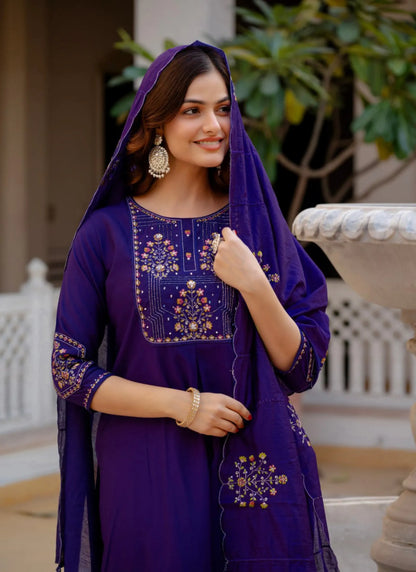 Purple Pure Viscose Designer Kurti Set