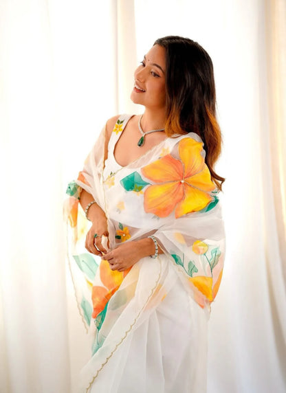 Premium Taby Silk Floral Print Saree