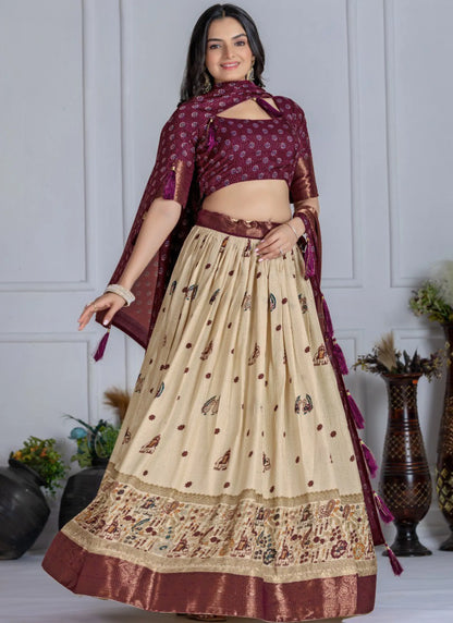 Wine Heavy Lichi Fabric Lehenga Choli