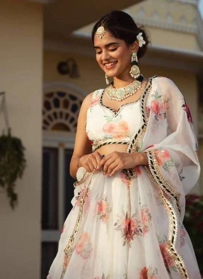 Dermicool Printed Lehenga Choli White