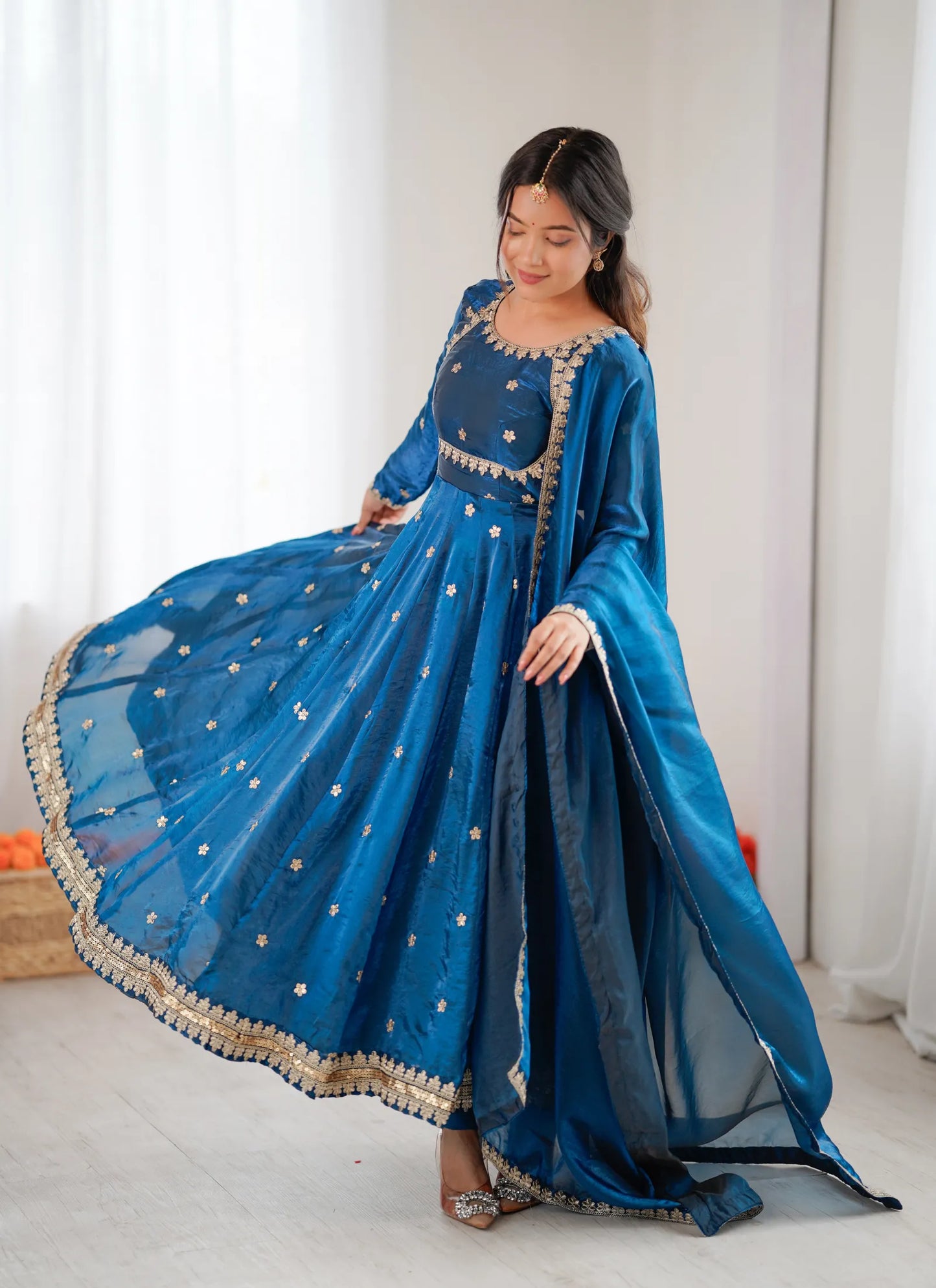 Blue Fandy Silk Anarkali Suit