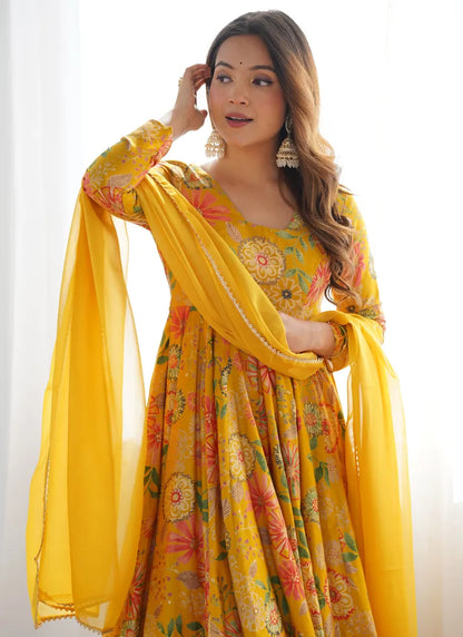 Heavy Pure Soft Romansilk Chanderi Discharge Print Fabric Yellow