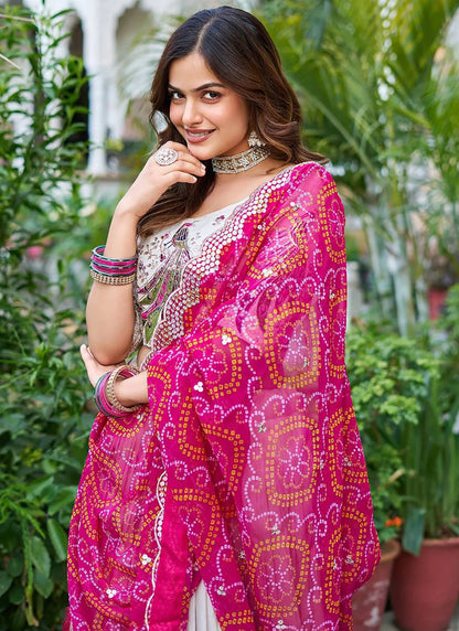 Peacock Semi Stitched Lehenga Choli White