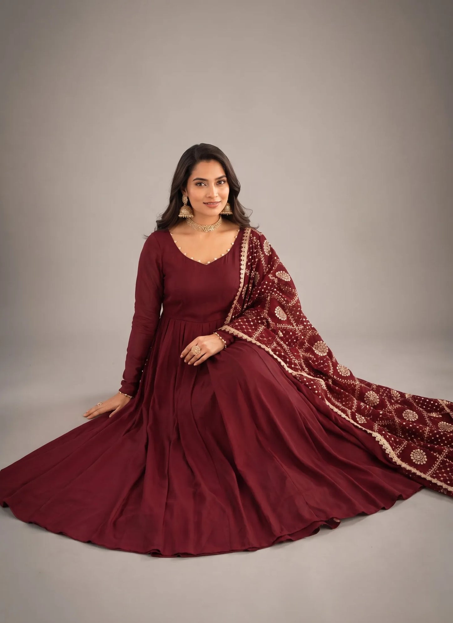 Maroon Heavy Roman Silk Anarkali Suit