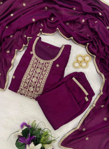 Designer Vichitra Silk Anarkali Kurti Purple