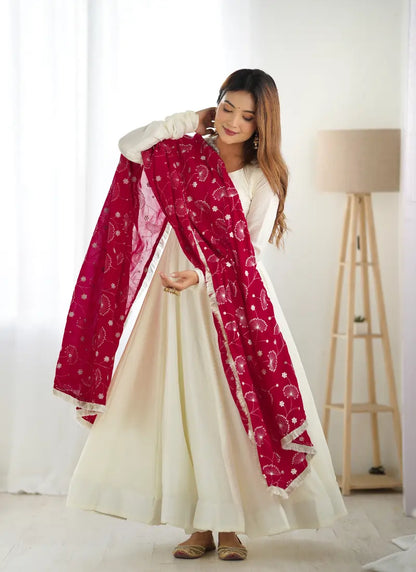 Heavy Pure Soft Vichitra Silk Anarkali Rani Dupatta