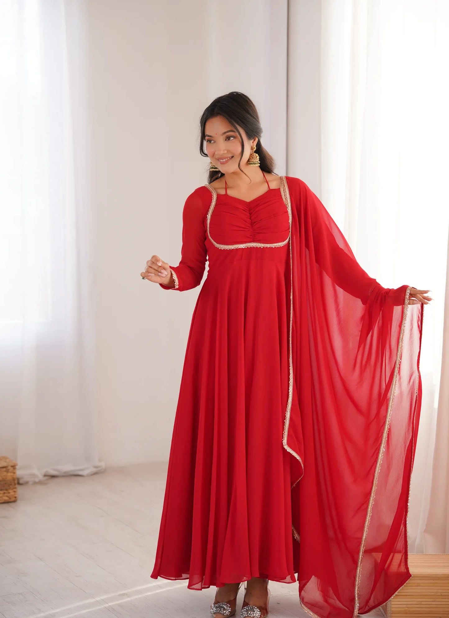 Red Pure Blooming Georgette Anarkali Suit