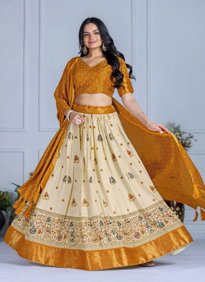 Yellow Heavy Lichi Fabric Lehenga Choli