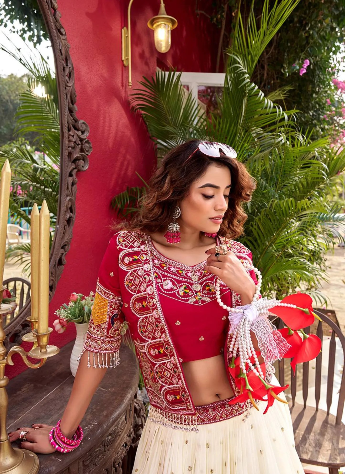 Red Pure Vichitra Silk Embroidery Lehenga Choli