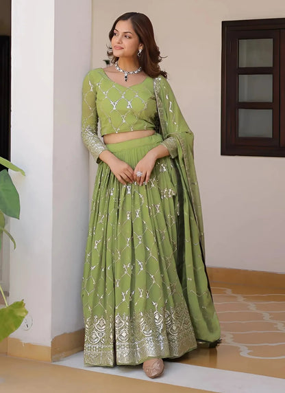 Salmon Semi Stitched Lehenga Choli Pista