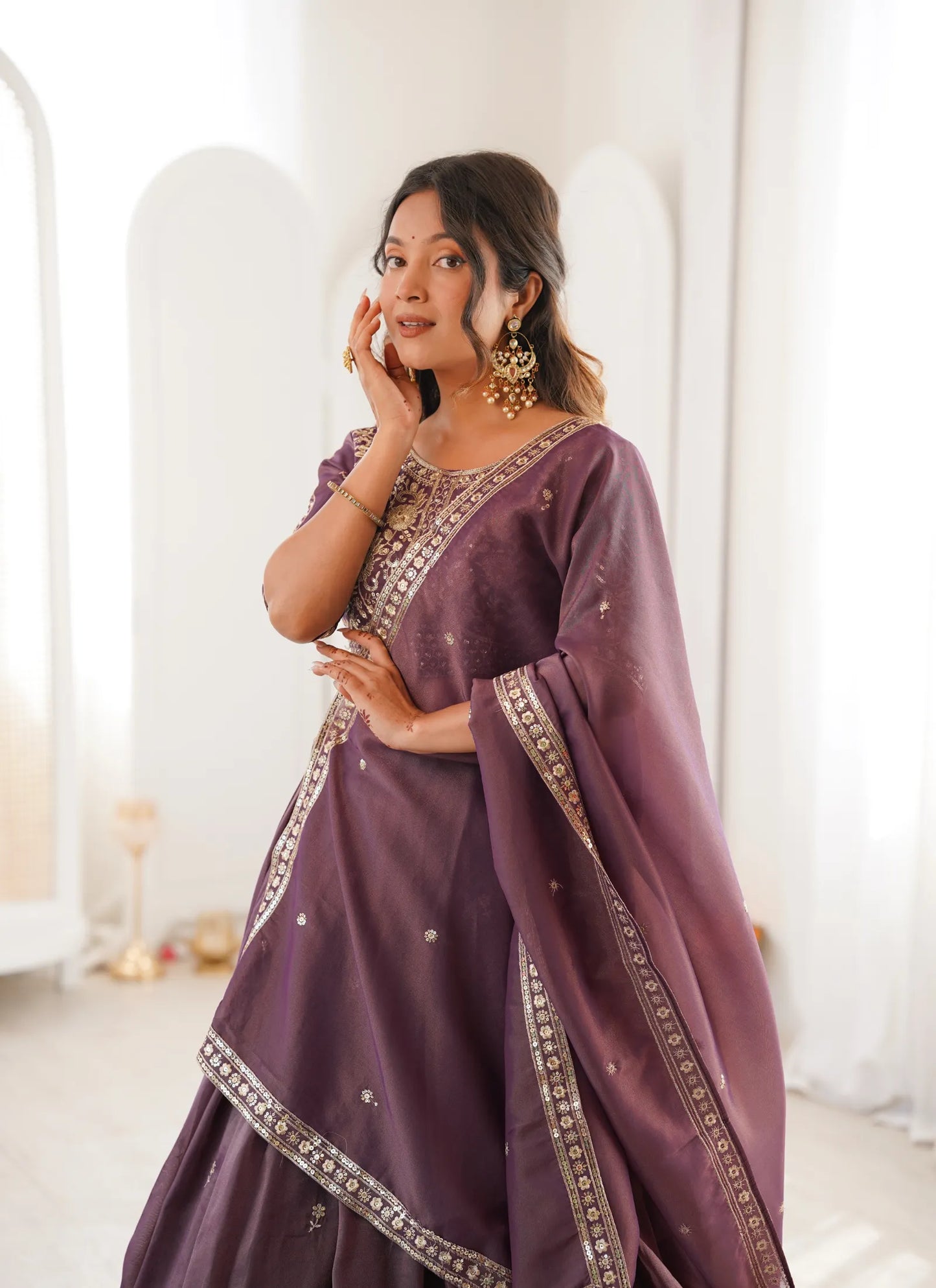 Mauve Heavy Simmer Silk Lehenga Choli