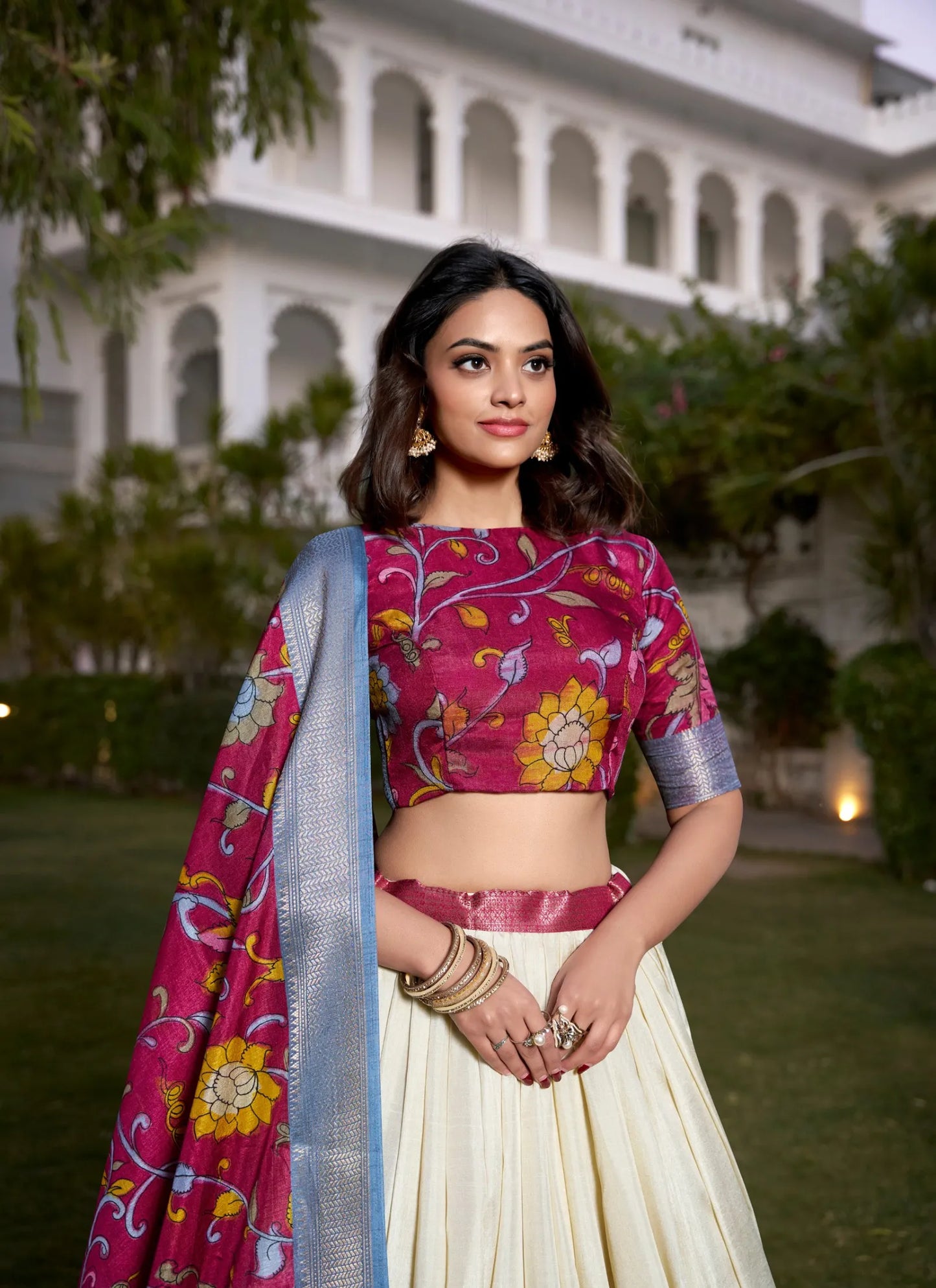 Beautiful Tusser Silk Lehenga Choli White