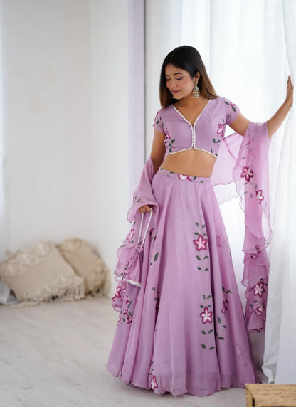 Fandy Handpaint Lehenga Choli Mauve