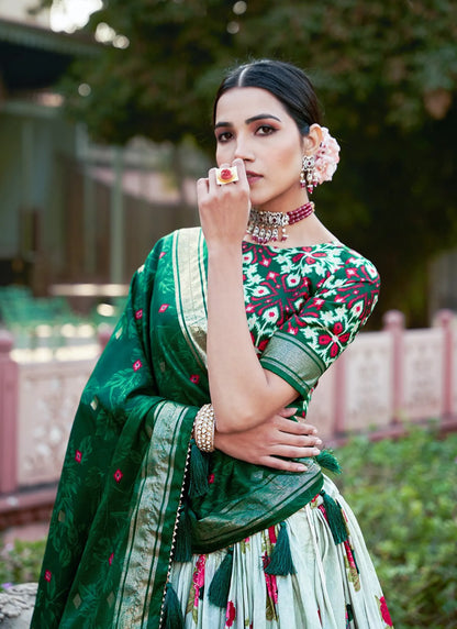 Green Floral Print Lehenga Choli