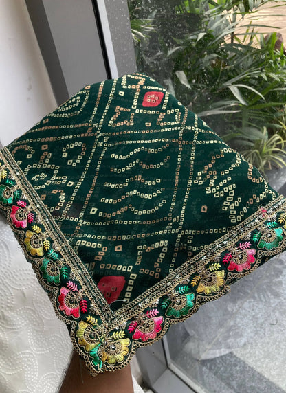 Green Chakradhar Bandhej Georgette Saree