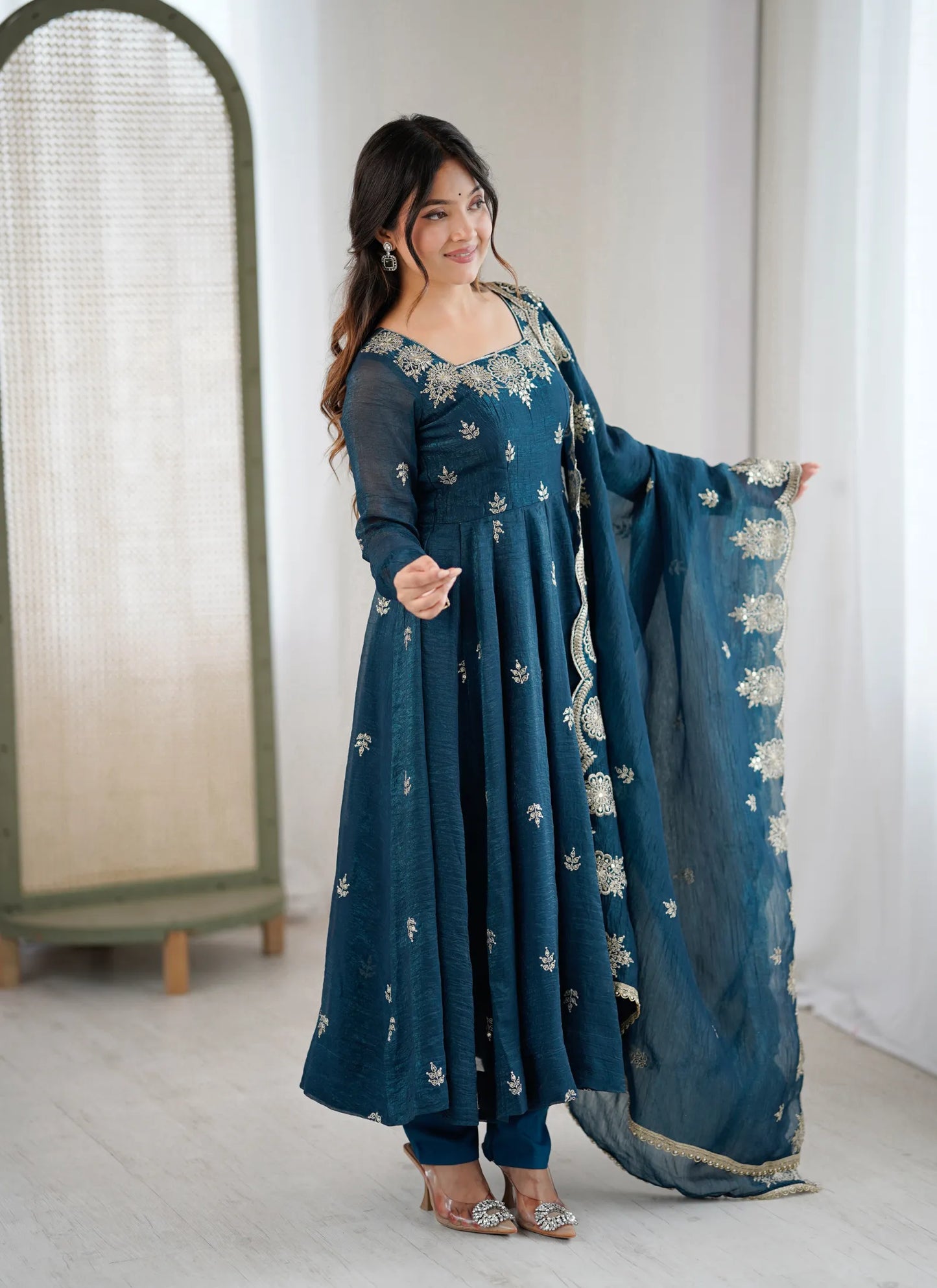 Blue Designer Embroidered Anarkali Suit