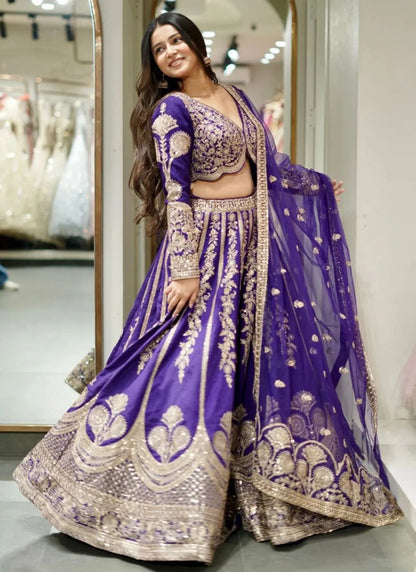 Premium Heavy Slub Silk Lehenga Choli Blue