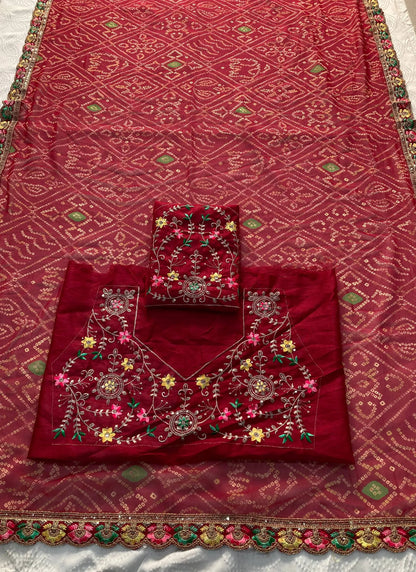Pink Chakradhar Bandhej Georgette Saree
