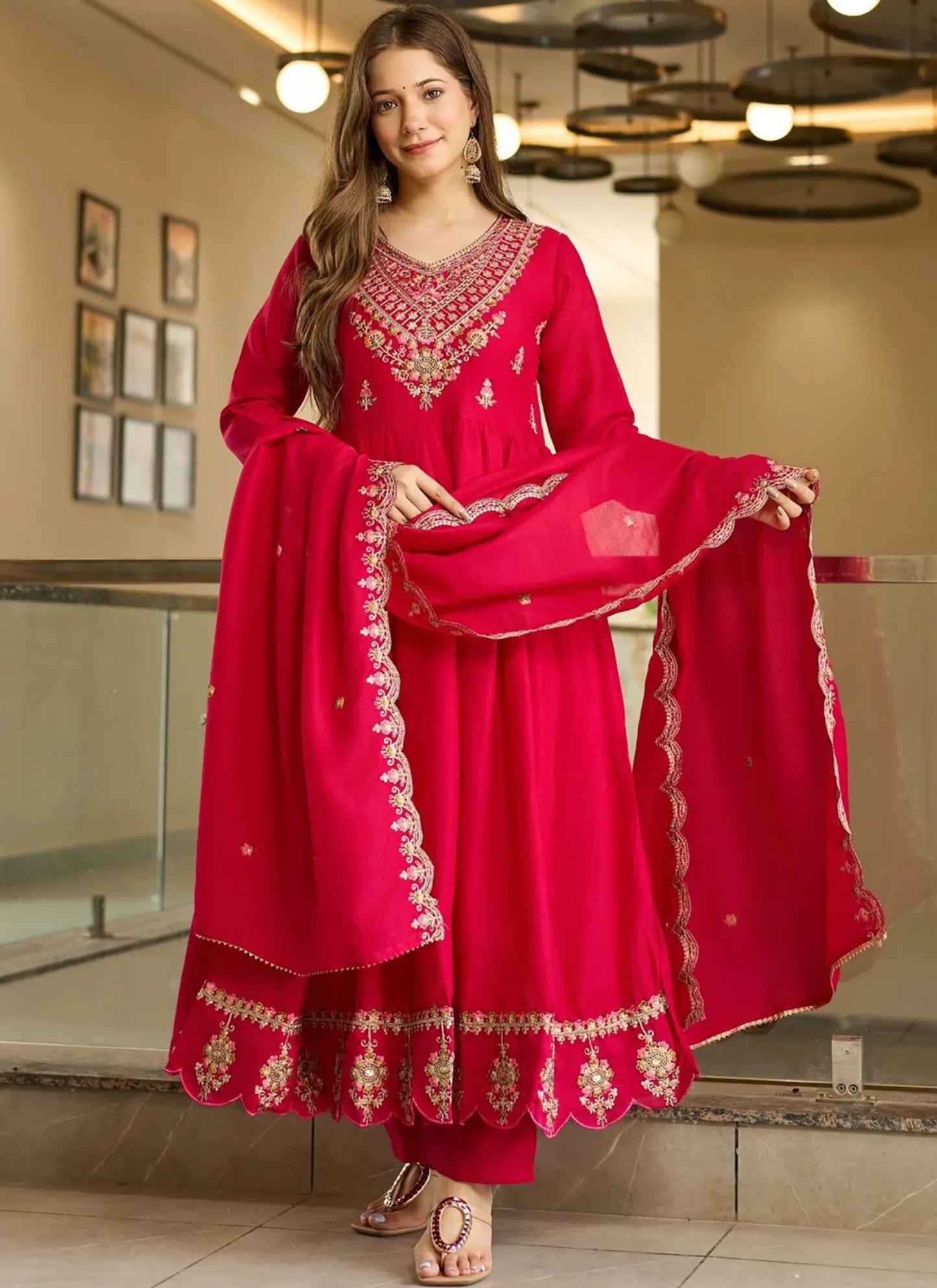 Pink Kent Sharara Anarkali Suit