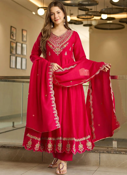 Pink Kent Sharara Anarkali Suit