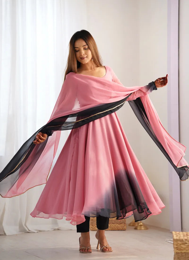 Heavy Pure Soft Fox Georgette Anarkali Onion Pink