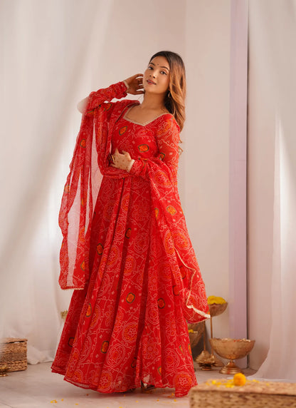 Pure Soft Lightweight Chiffon Anarkali Red