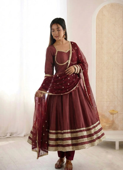 Maroon Heavy Lace Work Designer Anarkali Suit