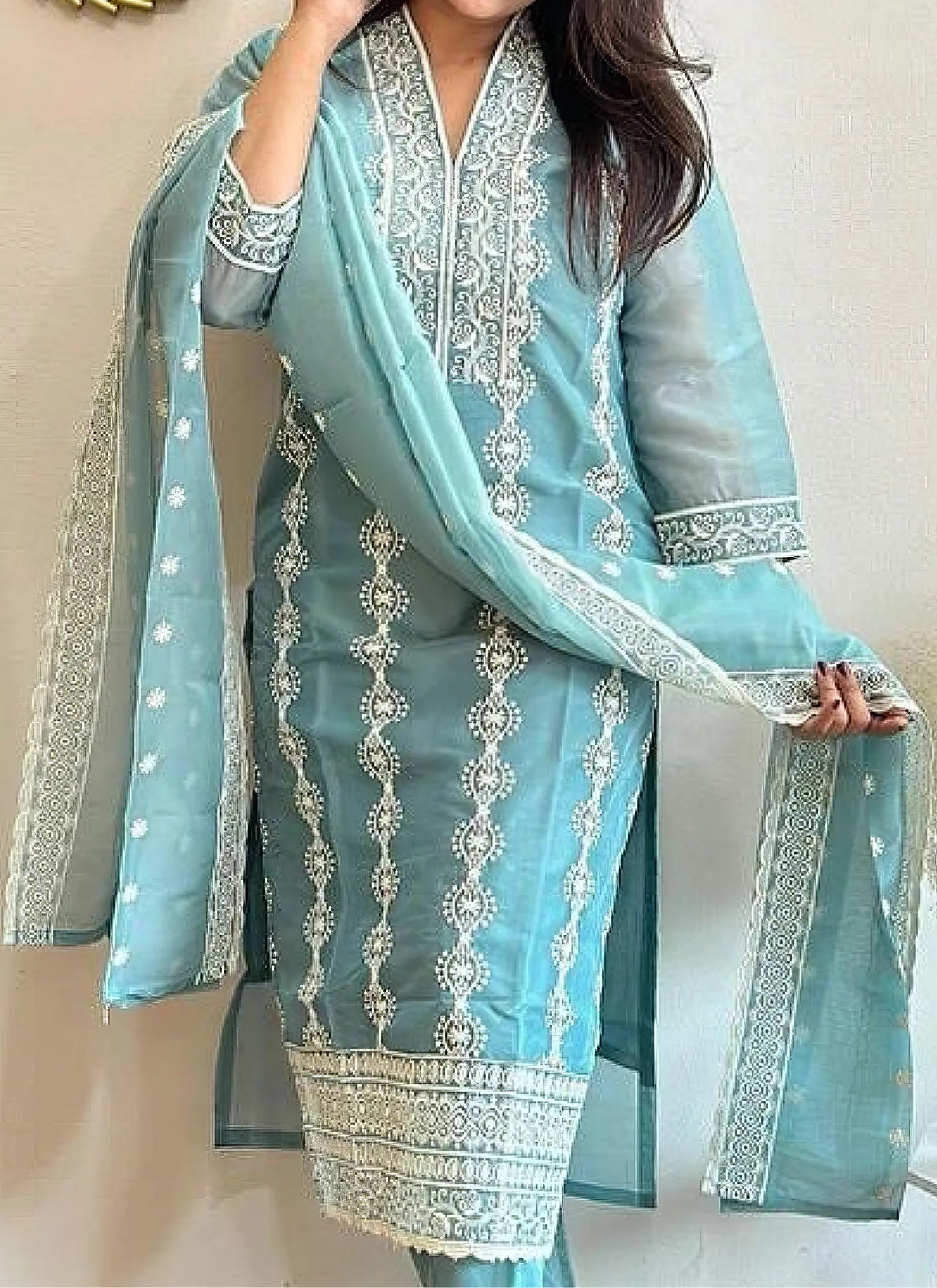 Silk Mangaldeep Kurta Set Sky