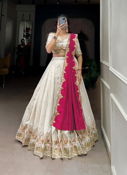 Barati Semi Stitched Lehenga Choli White