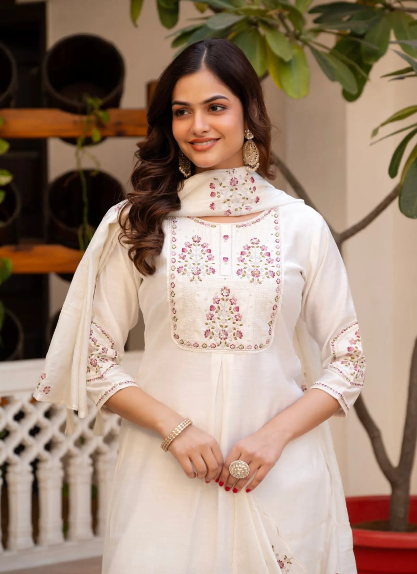 White Pure Viscose Designer Kurti Set