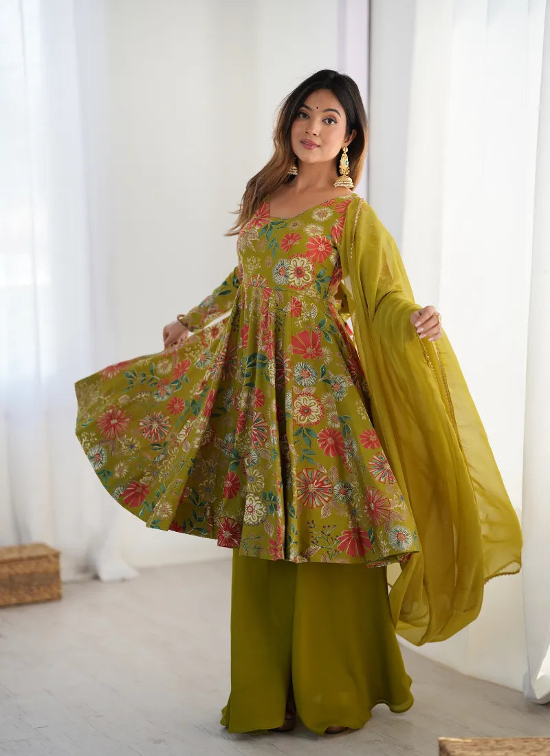 Heavy Pure Soft Romansilk Chanderi Discharge Print Fabric Mehndi