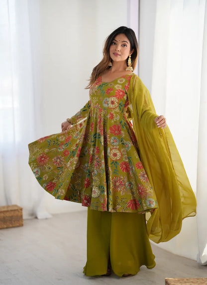 Heavy Pure Soft Romansilk Chanderi Discharge Print Fabric Mehndi