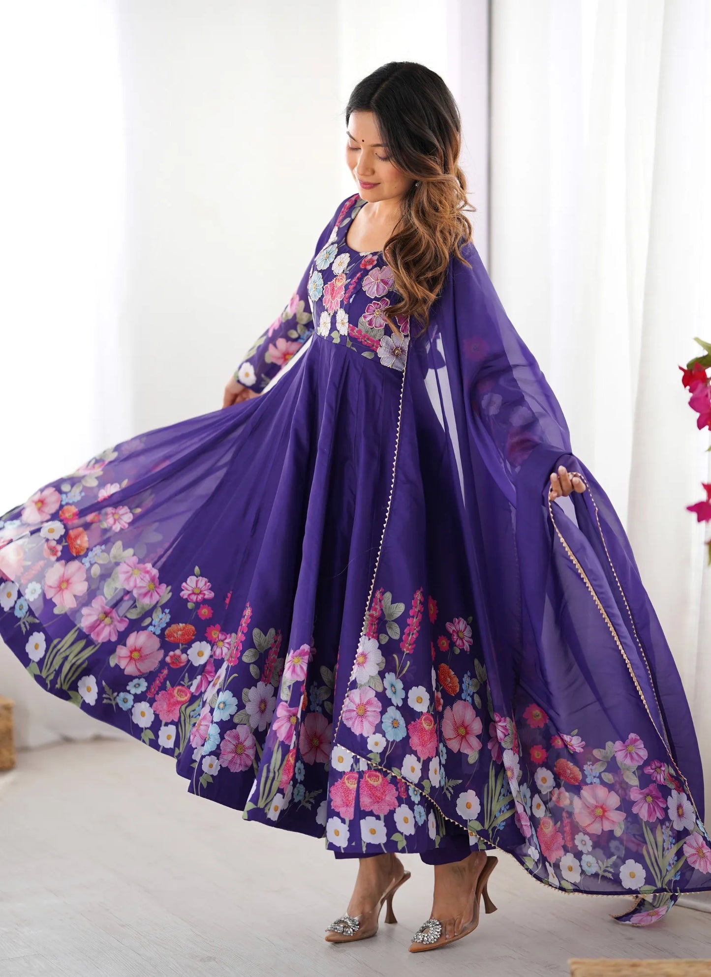 Pure Soft Organja Silk Anarkali Purple