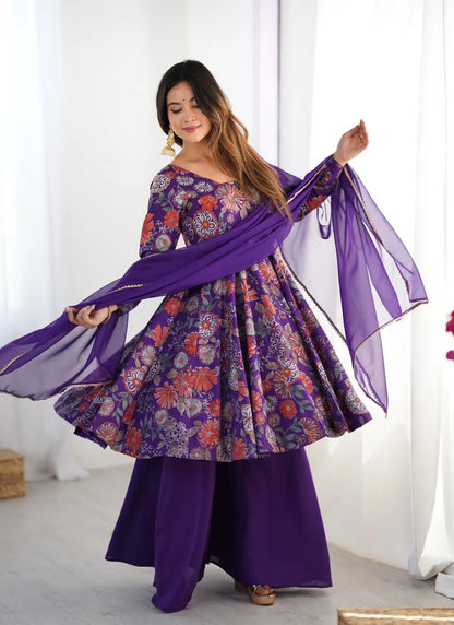 Heavy Pure Soft Romansilk Chanderi Discharge Print Fabric Purple