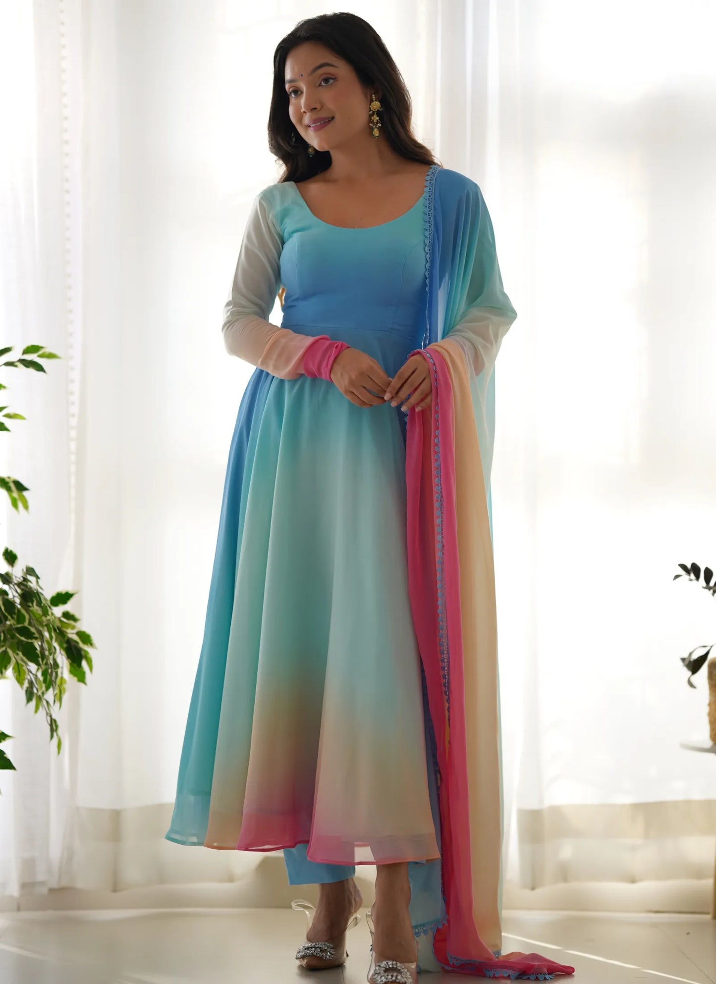 Pure Soft Georgette Anarkali Sky