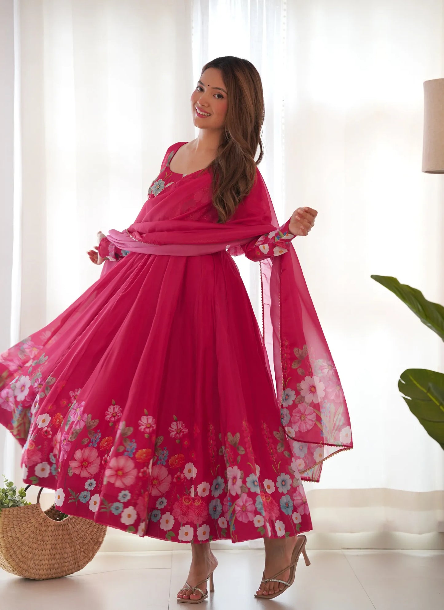 Pure Soft Organja Silk Anarkali Pink