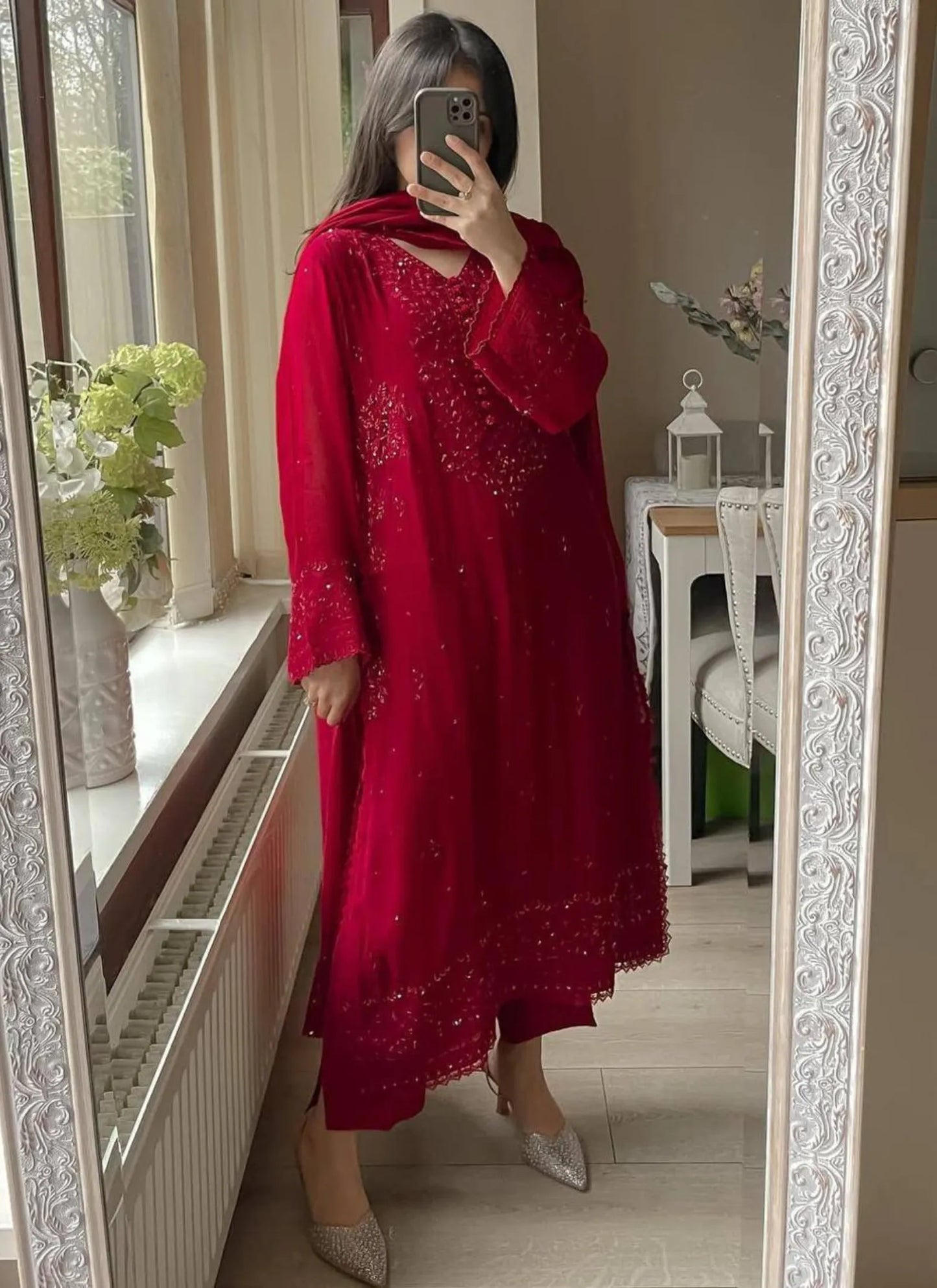 Premium Georgette Embroidery Salwar Suit Red