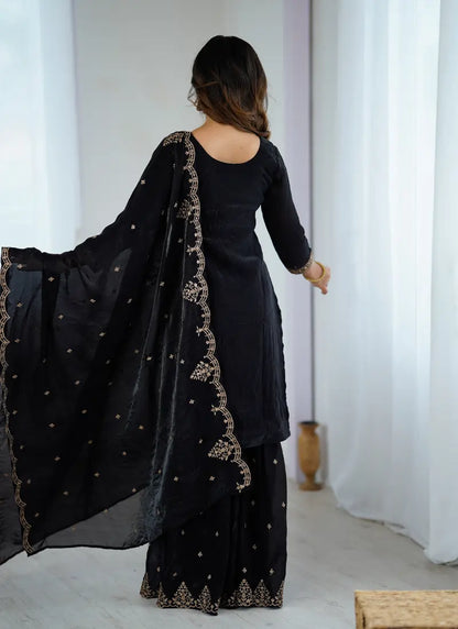 Pure Soft Crunchy Silk Fabric Sharara Black