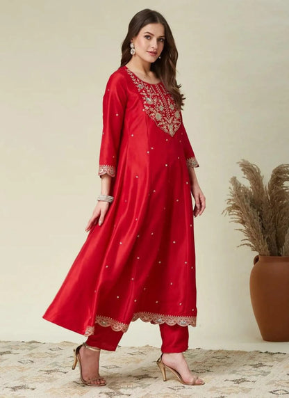Premium Anarkali Kurti Set Red