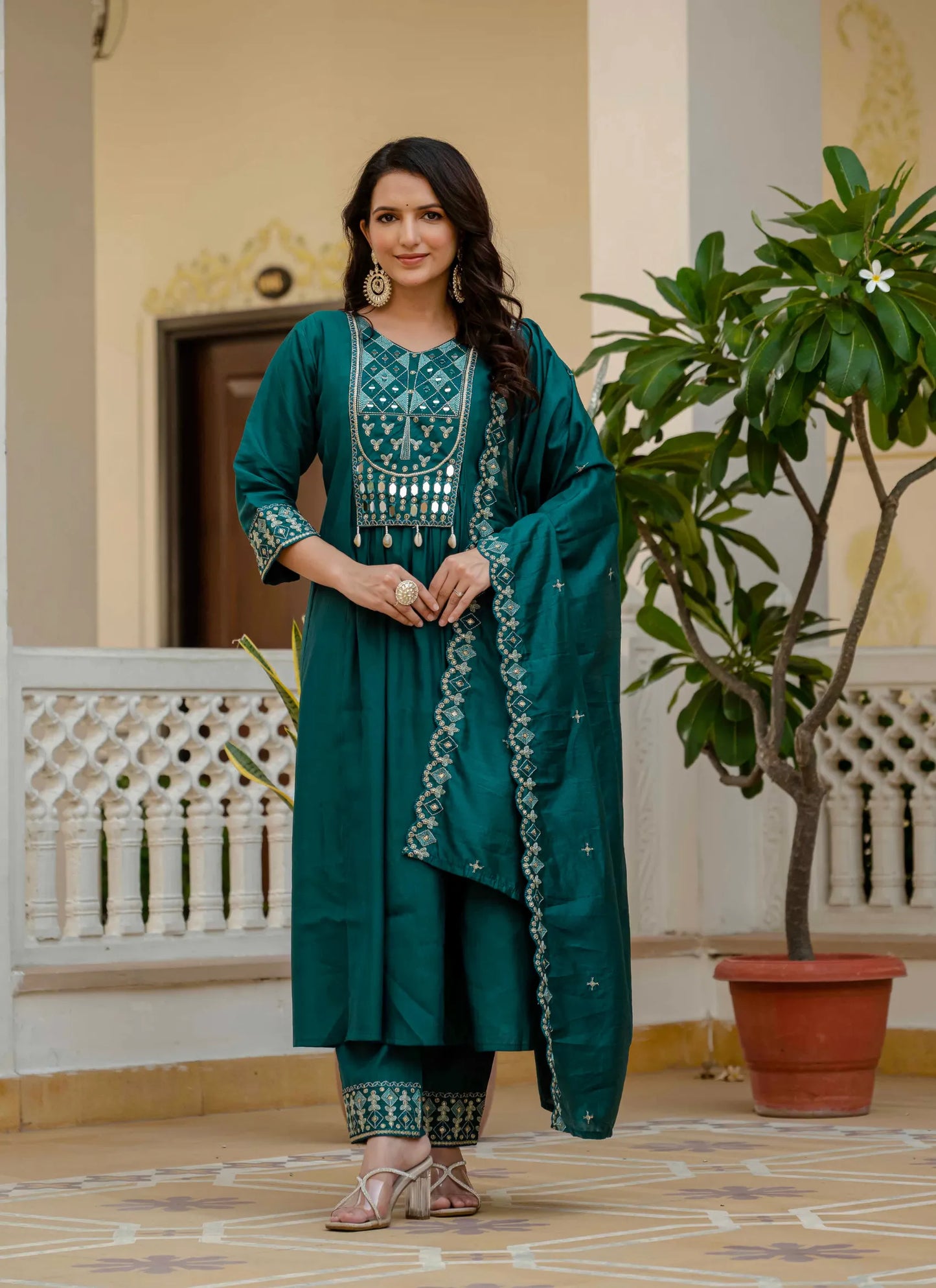 Beautiful Roman Silk Anarkali Kurti Teal
