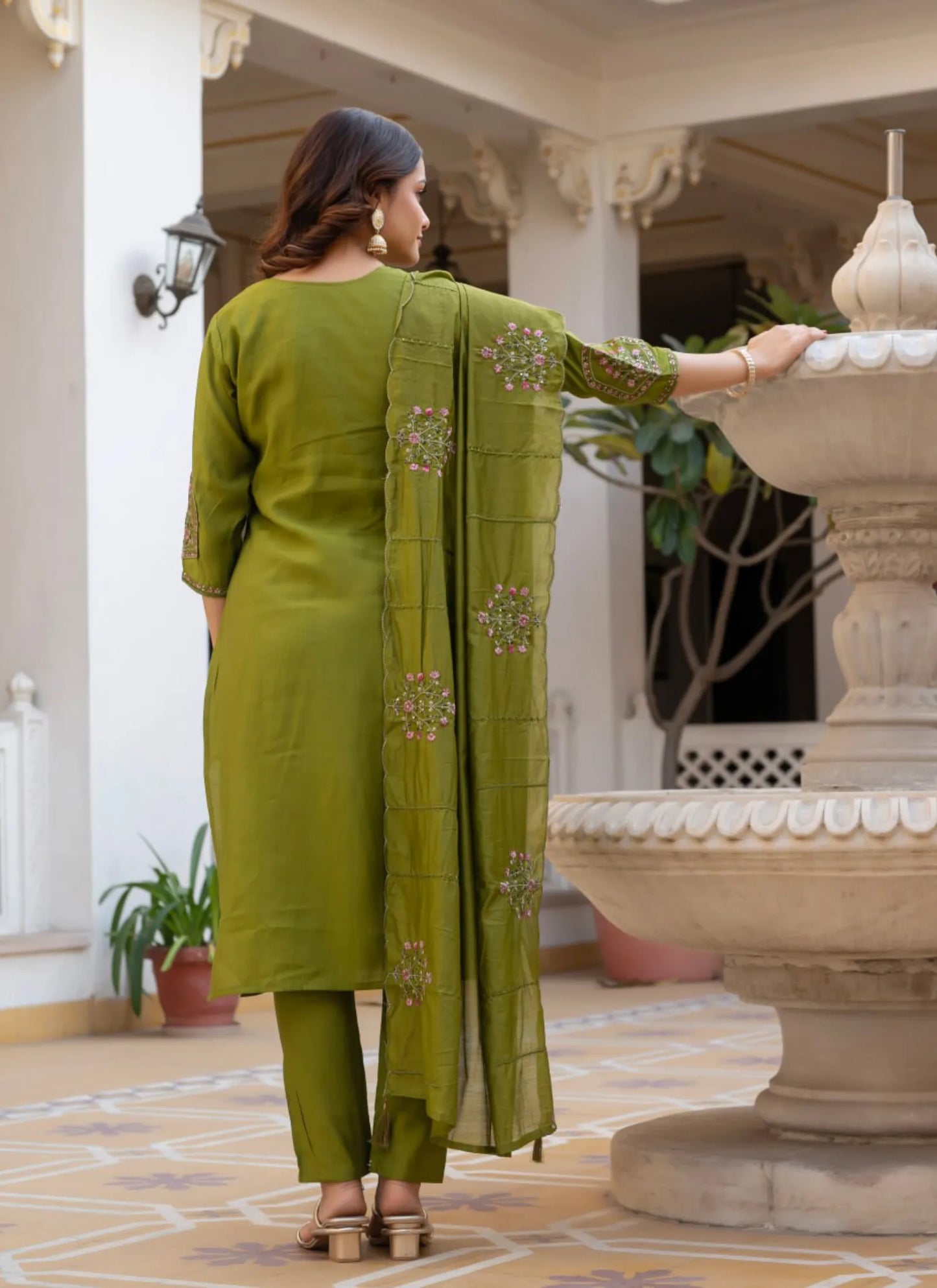 Olive Pure Viscose Designer Kurti Set