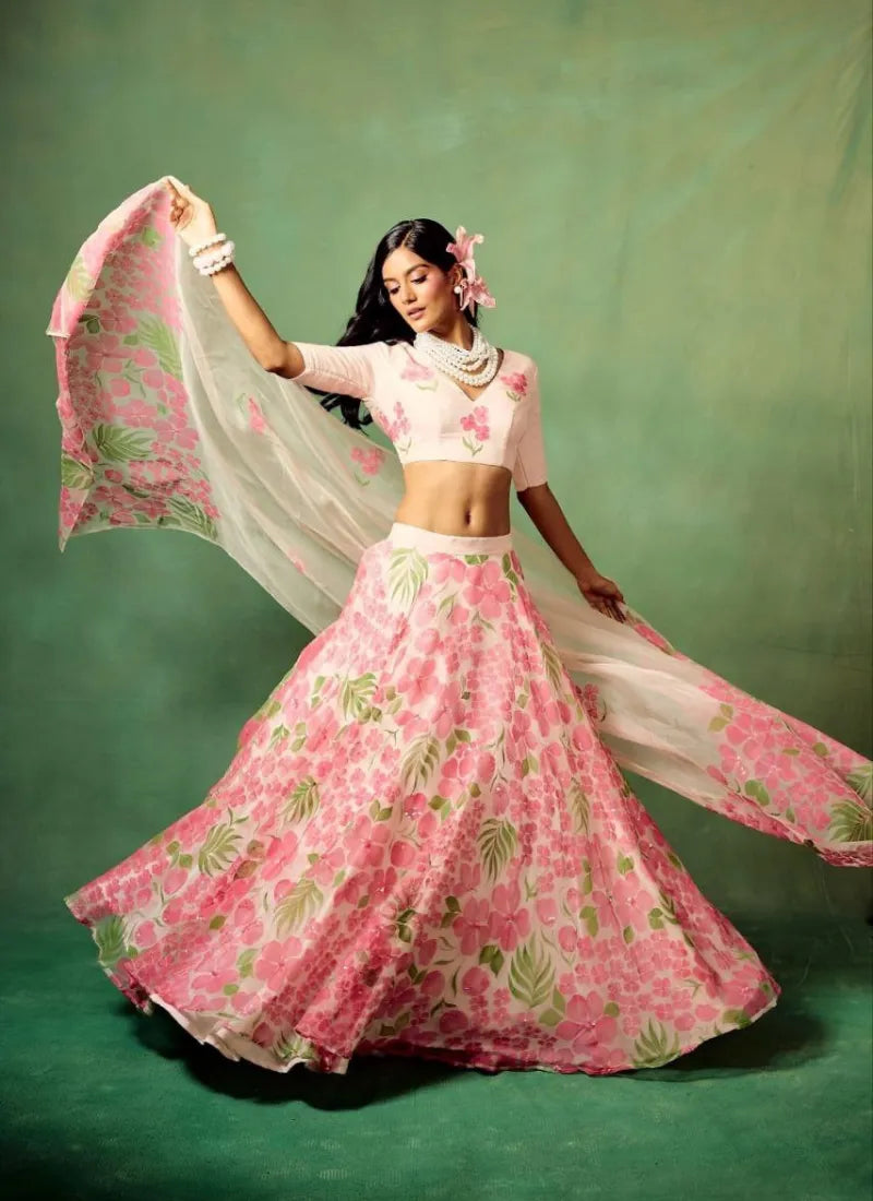 Premium Taby Silk With Beautiful Floral Print Lehenga