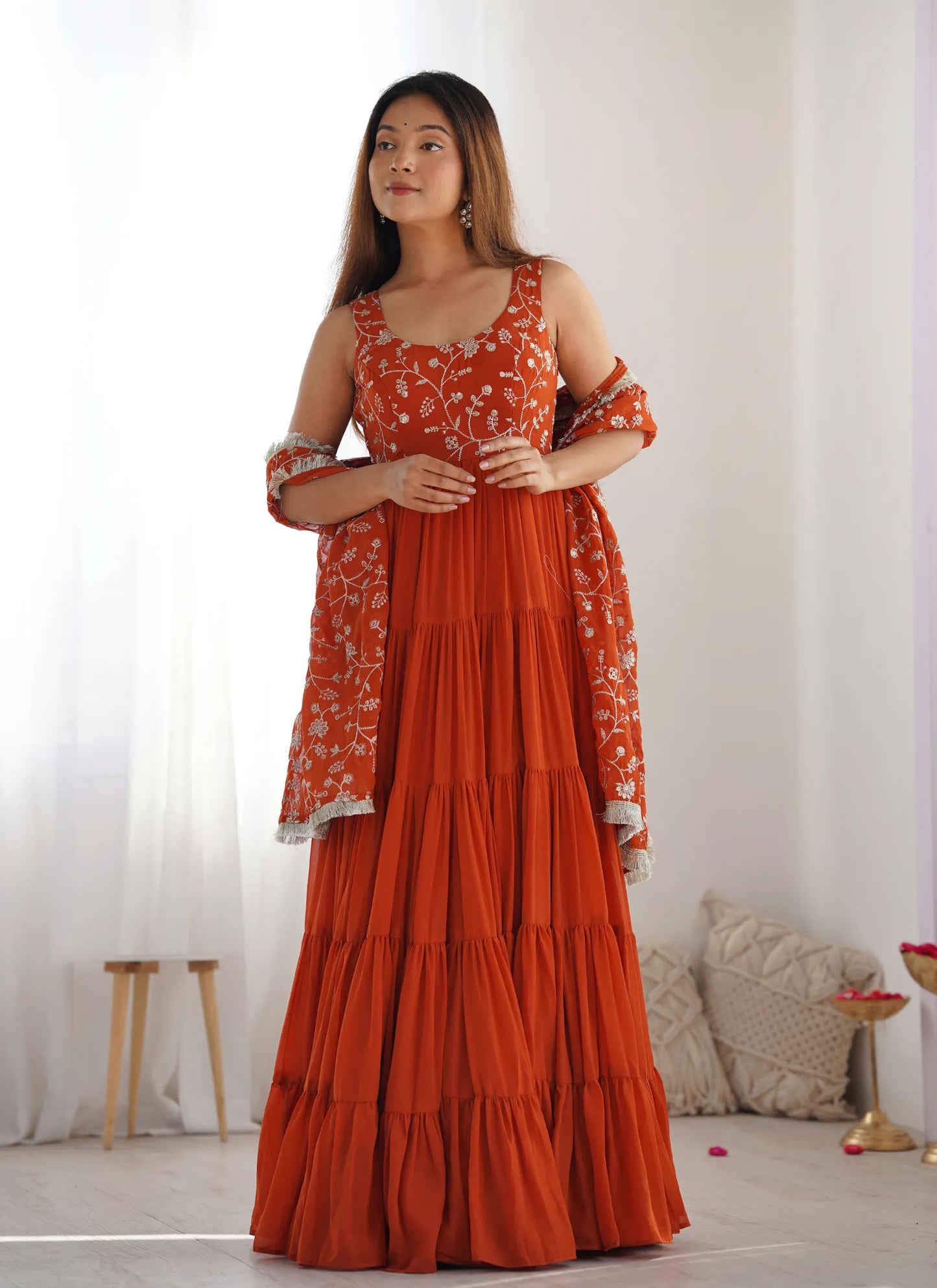 Pure Soft Georgette Anarkali Rust