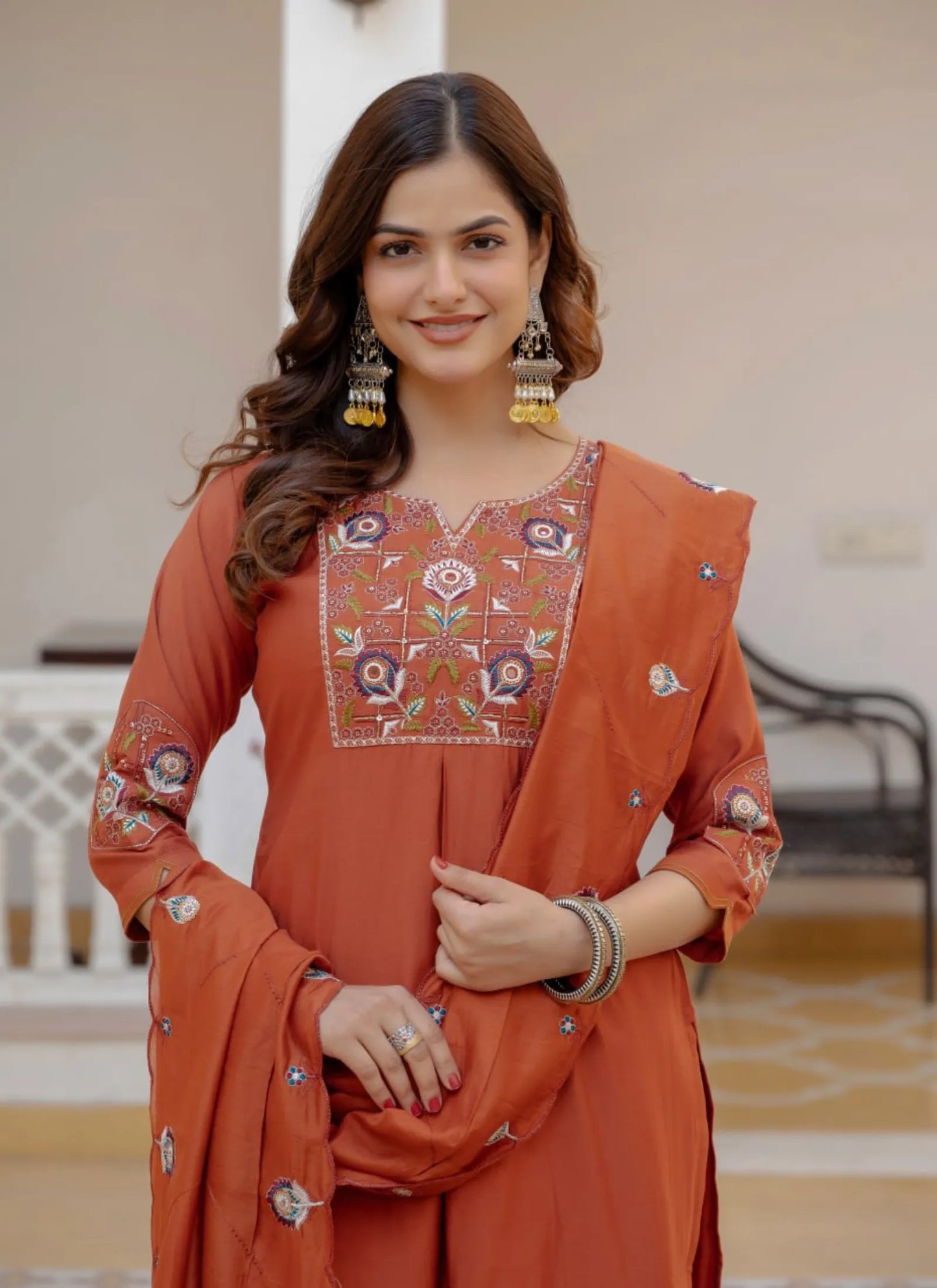 Orange Pure Viscose Designer Kurta Set