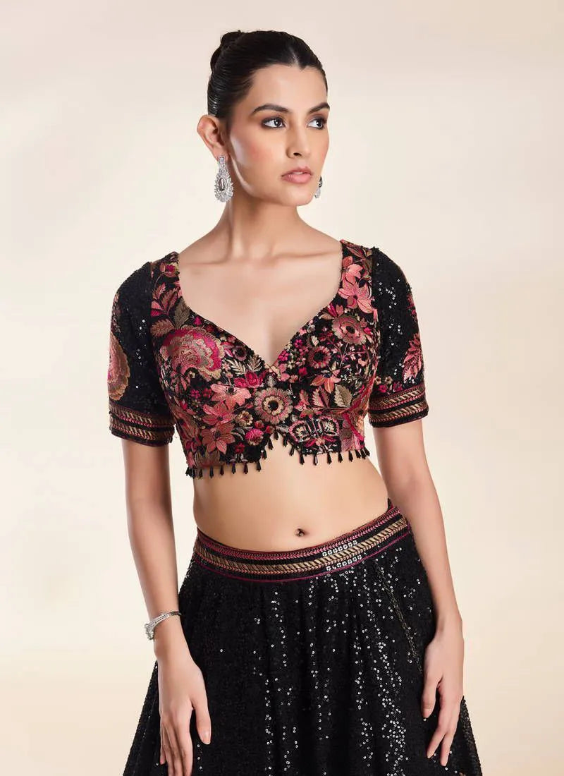 Premium Faux Georgette Lehenga Black