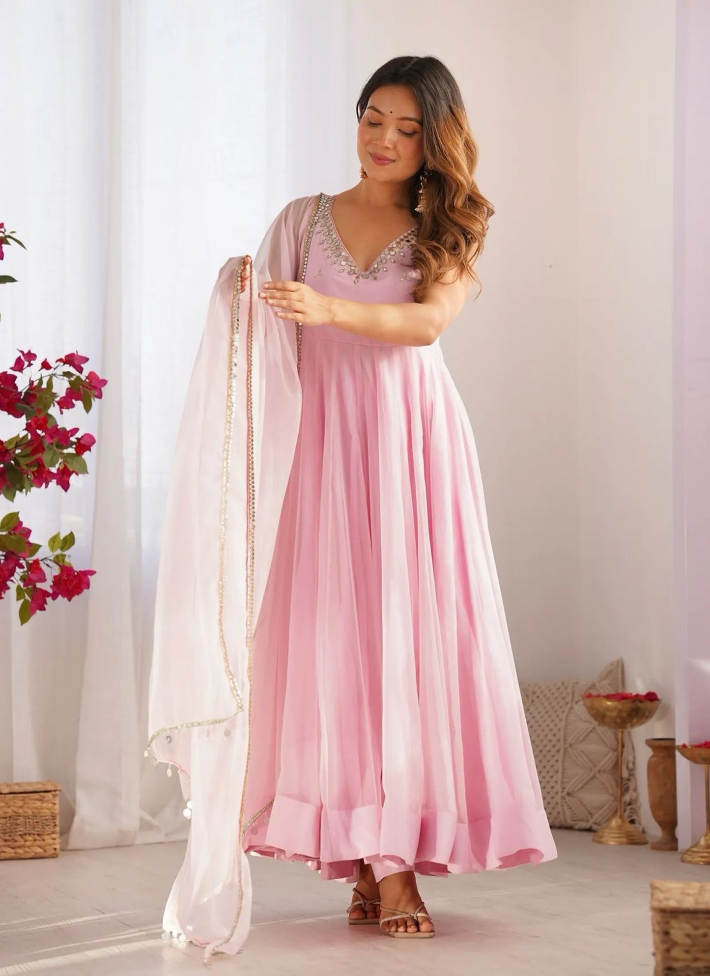 Georgette Anarkali Suit Baby Pink